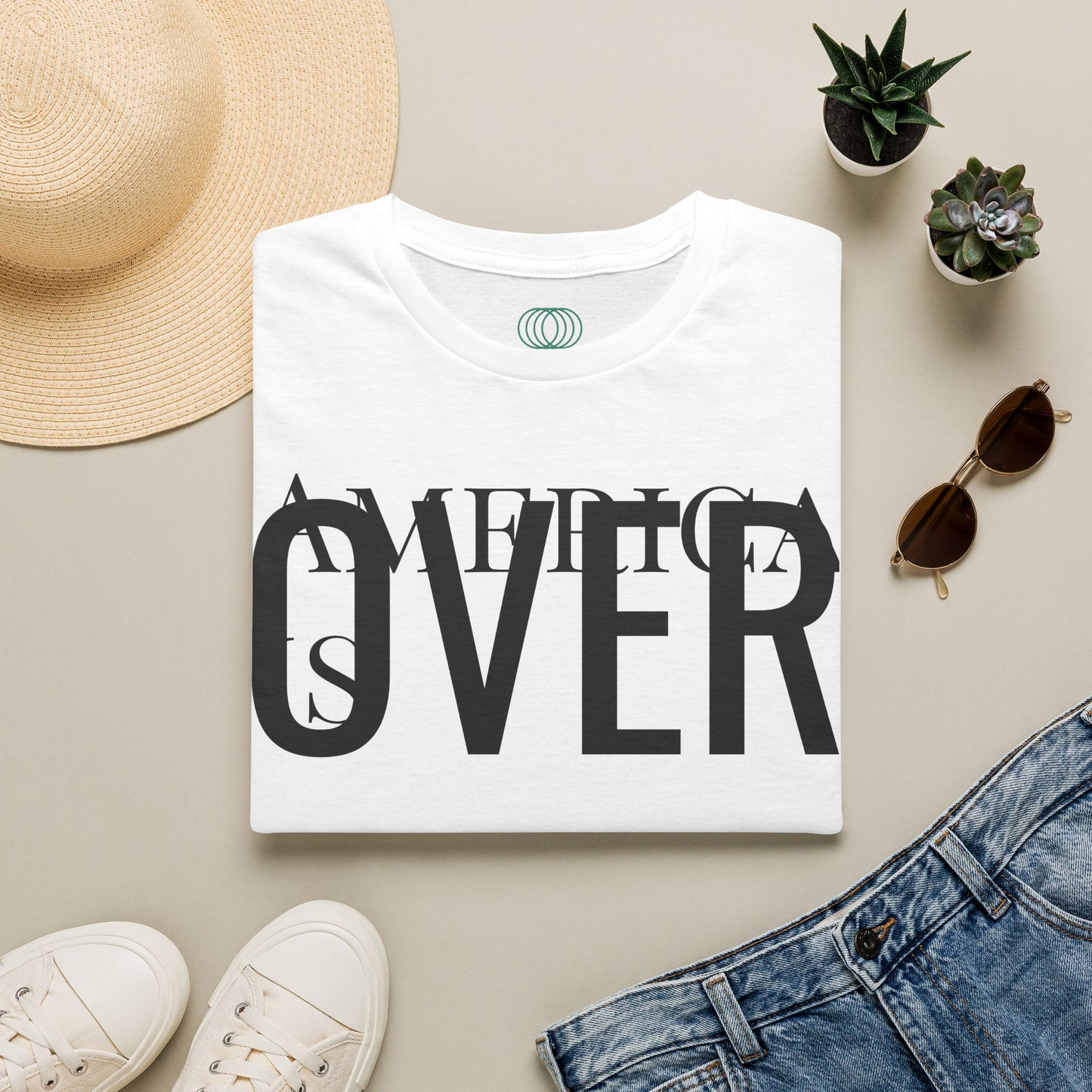 America is OVER Graphic Tee — Bold Monochrome Statement Shirt