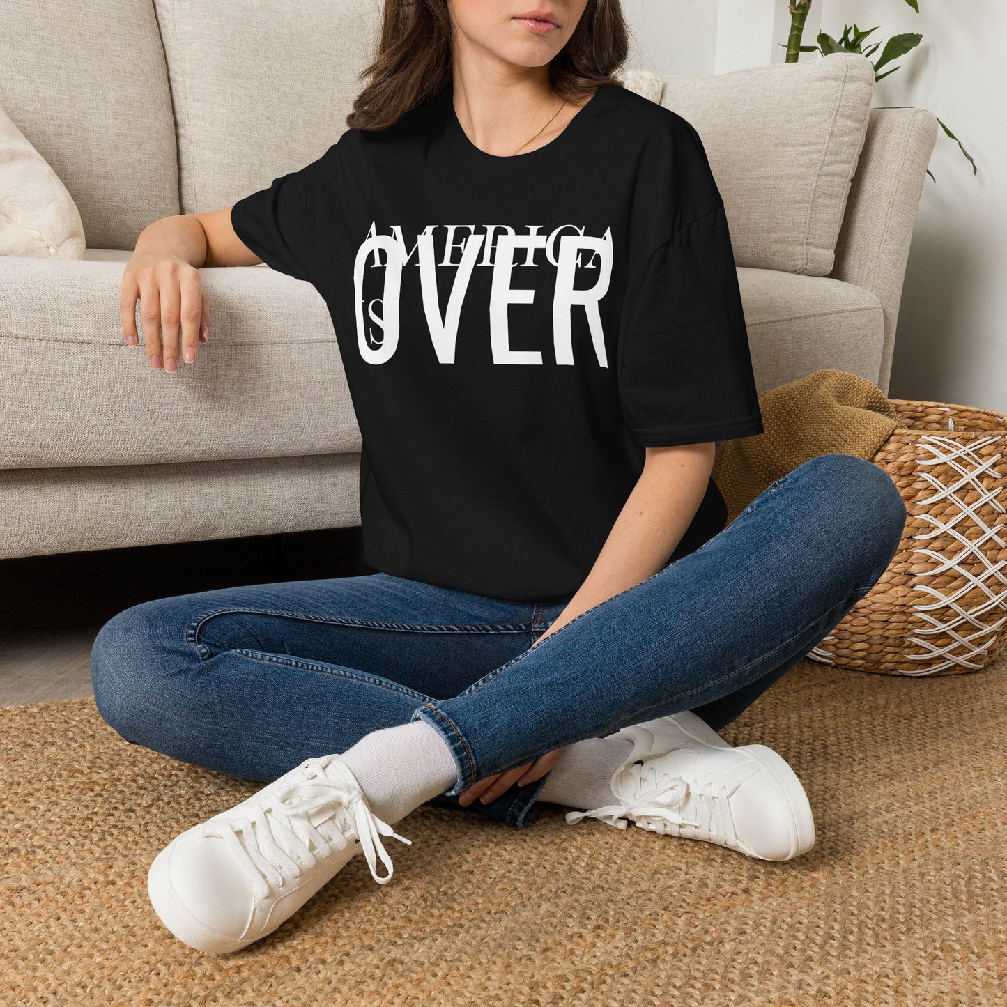 America is OVER Graphic Tee — Bold Monochrome Statement Shirt