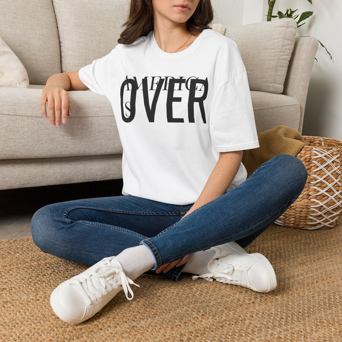 America is OVER Graphic Tee — Bold Monochrome Statement Shirt